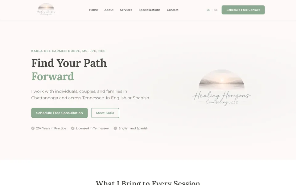 Healing Horizons Counseling homepage preview